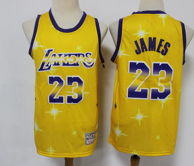 Men's Los Angeles Lakers #23 LeBron James Swingman Gold Classic Airbrush Stitched Jersey